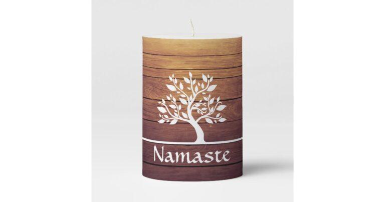 Elegant Tree Namaste Yoga Meditation Instructor Pillar Candle | Zazzle