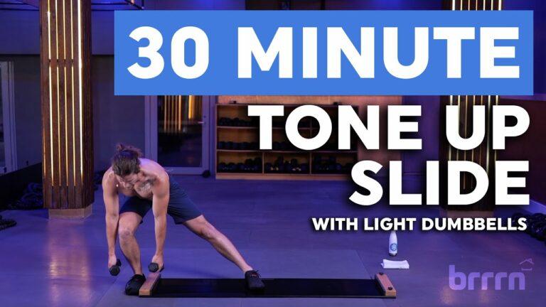 30 Minute Tone Up Slide Board Workout with Light Dumbbells