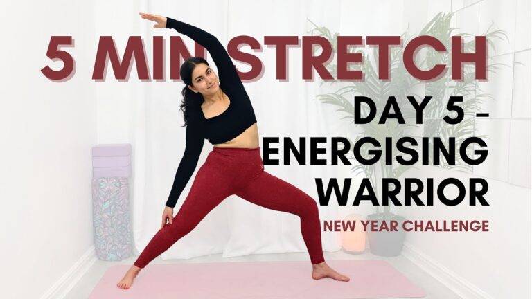 5 Min Energising Warrior Yoga Stretch for Stiff Bodies | No Talking | Day 5 - New Year Challenge