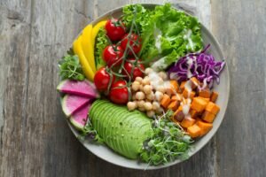 Colorful bowl of fresh vegetable salad