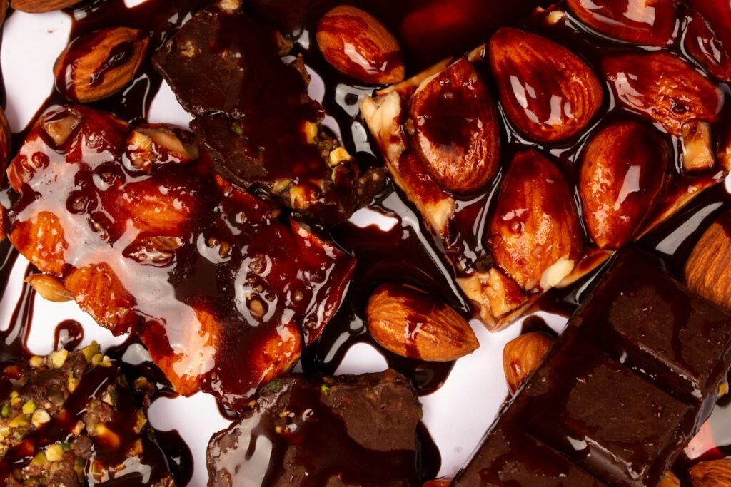 Dark chocolate with almonds and nuts, both rich in magnesium