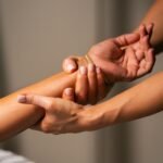 Hands giving a gentle massage to a person's forearm