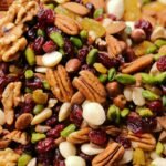 A mix of walnuts, pecans, pistachios, almonds and dried cranberries